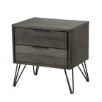 Contemporary Three-Tone Gray Finish Nightstand Perched atop Metal Legs Acacia Veneer Modern Bedroom Furniture