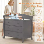 Wooden Baby Changing Table Dresser C Grey, with 3 Drawers, Safety Rails & Strap for Nursery/Bedroom