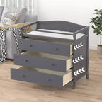 Wooden Baby Changing Table Dresser C Grey, with 3 Drawers, Safety Rails & Strap for Nursery/Bedroom