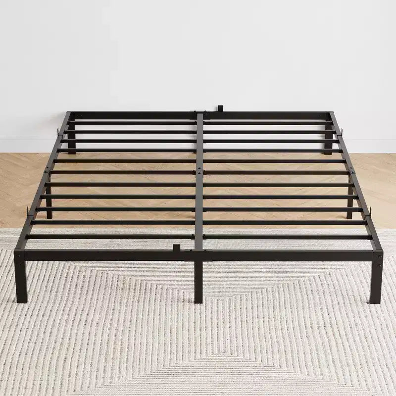 Heavy-duty bed frame with storage space, metal platform base with steel support bars, quiet, easy to assemble, no box spring required