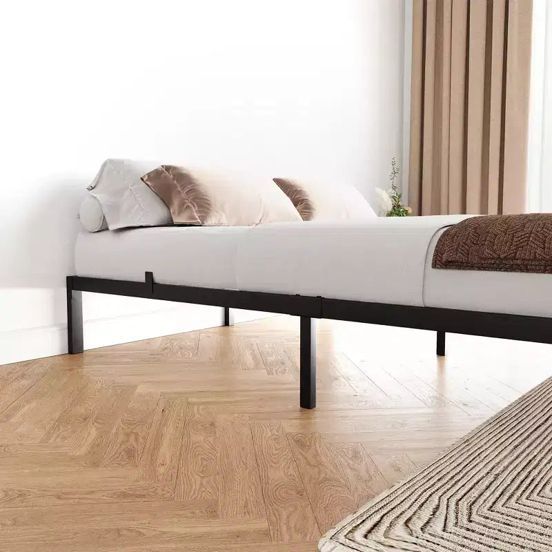 Heavy-duty bed frame with storage space, metal platform base with steel support bars, quiet, easy to assemble, no box spring required
