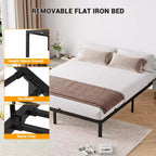 Heavy-duty bed frame with storage space, metal platform base with steel support bars, quiet, easy to assemble, no box spring required