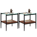 Okak Modern End Table with Tempered Glass Tabletop, Side Table with Bottom Shelf and Metal Frame, Couch Table for Living Room, Set of 2