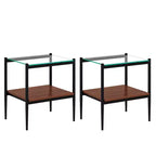 Okak Modern End Table with Tempered Glass Tabletop, Side Table with Bottom Shelf and Metal Frame, Couch Table for Living Room, Set of 2