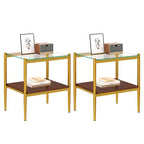 Okak Modern End Table with Tempered Glass Tabletop, Side Table with Bottom Shelf and Metal Frame, Couch Table for Living Room, Set of 2