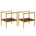 Okak Modern End Table with Tempered Glass Tabletop, Side Table with Bottom Shelf and Metal Frame, Couch Table for Living Room, Set of 2