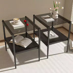 Okak Modern End Table with Tempered Glass Tabletop, Side Table with Bottom Shelf and Metal Frame, Couch Table for Living Room, Set of 2