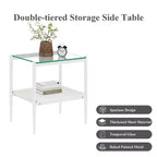 Okak Modern End Table with Tempered Glass Tabletop, Side Table with Bottom Shelf and Metal Frame, Couch Table for Living Room, Set of 2