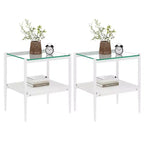 Okak Modern End Table with Tempered Glass Tabletop, Side Table with Bottom Shelf and Metal Frame, Couch Table for Living Room, Set of 2