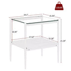Okak Modern End Table with Tempered Glass Tabletop, Side Table with Bottom Shelf and Metal Frame, Couch Table for Living Room, Set of 2
