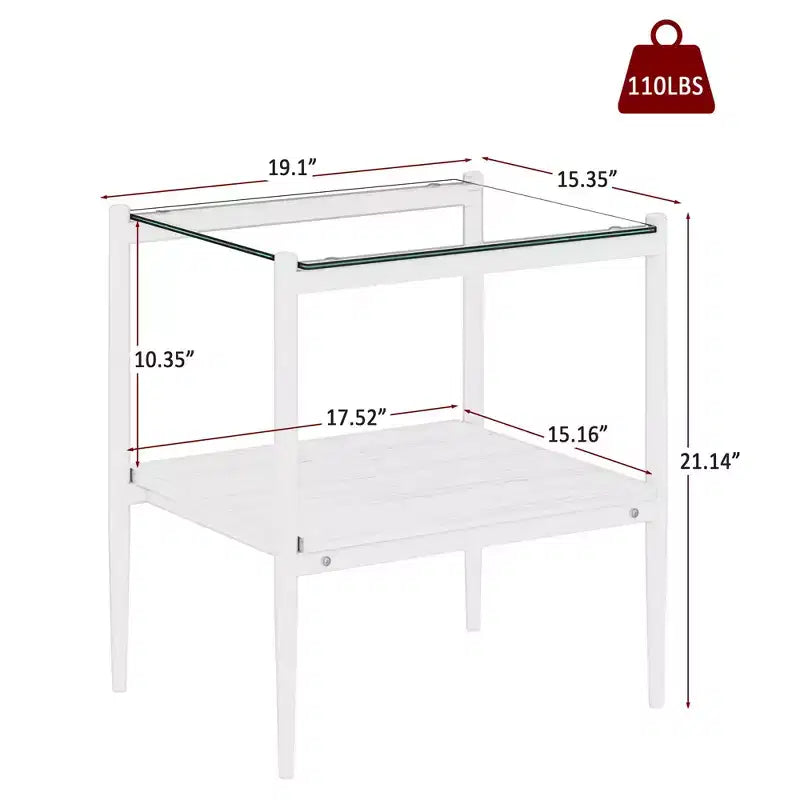 Okak Modern End Table with Tempered Glass Tabletop, Side Table with Bottom Shelf and Metal Frame, Couch Table for Living Room, Set of 2