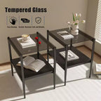 Okak Modern End Table with Tempered Glass Tabletop, Side Table with Bottom Shelf and Metal Frame, Couch Table for Living Room, Set of 2