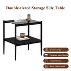 Okak Modern End Table with Tempered Glass Tabletop, Side Table with Bottom Shelf and Metal Frame, Couch Table for Living Room, Set of 2