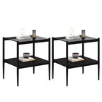 Okak Modern End Table with Tempered Glass Tabletop, Side Table with Bottom Shelf and Metal Frame, Couch Table for Living Room, Set of 2