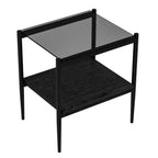 Okak Modern End Table with Tempered Glass Tabletop, Side Table with Bottom Shelf and Metal Frame, Couch Table for Living Room, Set of 2