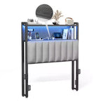 Karl Home Twin Full Queen King Size Headboard, Adjustable Upholstered Headboard with 2 Tier Shelves and Pegboard with Charging Stations and LED Lights