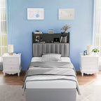 Karl Home Twin Full Queen King Size Headboard, Adjustable Upholstered Headboard with 2 Tier Shelves and Pegboard with Charging Stations and LED Lights