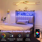 Karl Home Twin Full Queen King Size Headboard, Adjustable Upholstered Headboard with 2 Tier Shelves and Pegboard with Charging Stations and LED Lights