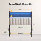 Karl Home Twin Full Queen King Size Headboard, Adjustable Upholstered Headboard with 2 Tier Shelves and Pegboard with Charging Stations and LED Lights
