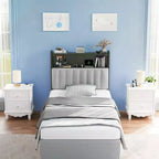 Karl Home Twin Full Queen King Size Headboard, Adjustable Upholstered Headboard with 2 Tier Shelves and Pegboard with Charging Stations and LED Lights
