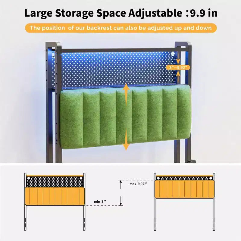 Karl Home Twin Full Queen King Size Headboard, Adjustable Upholstered Headboard with 2 Tier Shelves and Pegboard with Charging Stations and LED Lights