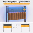 Karl Home Twin Full Queen King Size Headboard, Adjustable Upholstered Headboard with 2 Tier Shelves and Pegboard with Charging Stations and LED Lights