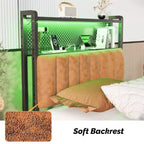 Karl Home Twin Full Queen King Size Headboard, Adjustable Upholstered Headboard with 2 Tier Shelves and Pegboard with Charging Stations and LED Lights