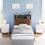 Karl Home Twin Full Queen King Size Headboard, Adjustable Upholstered Headboard with 2 Tier Shelves and Pegboard with Charging Stations and LED Lights