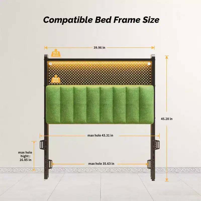 Karl Home Twin Full Queen King Size Headboard, Adjustable Upholstered Headboard with 2 Tier Shelves and Pegboard with Charging Stations and LED Lights