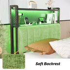 Karl Home Twin Full Queen King Size Headboard, Adjustable Upholstered Headboard with 2 Tier Shelves and Pegboard with Charging Stations and LED Lights