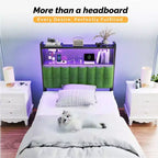 Karl Home Twin Full Queen King Size Headboard, Adjustable Upholstered Headboard with 2 Tier Shelves and Pegboard with Charging Stations and LED Lights