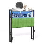 Karl Home Twin Full Queen King Size Headboard, Adjustable Upholstered Headboard with 2 Tier Shelves and Pegboard with Charging Stations and LED Lights