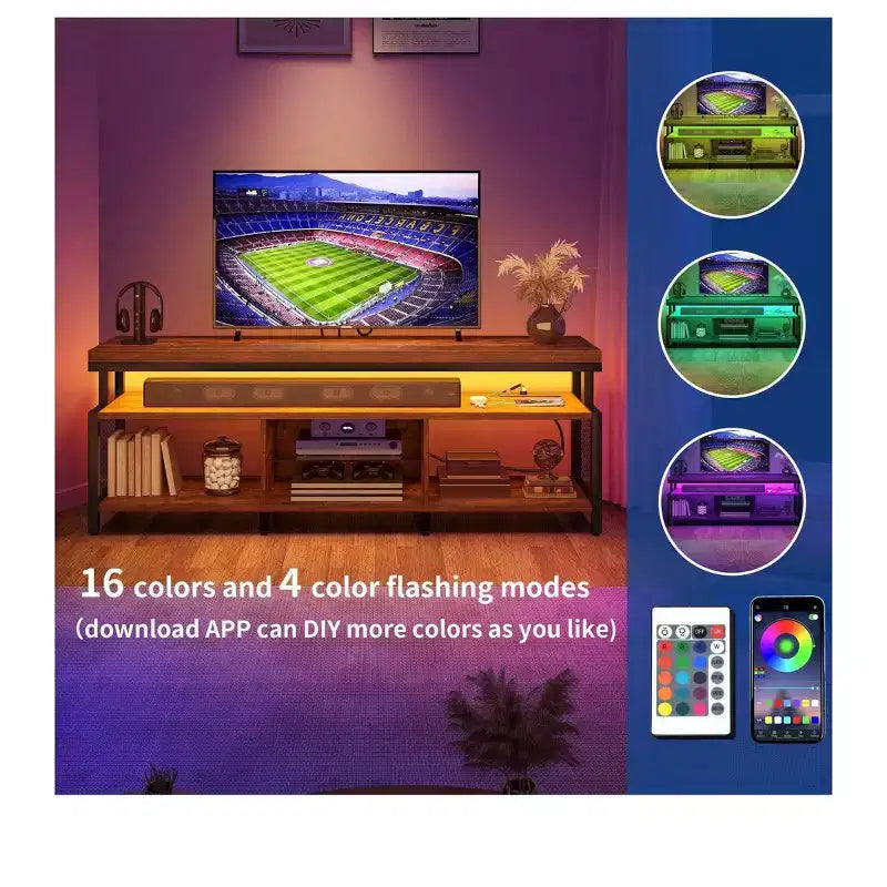 LED TV Stand With Power Outlets & Storage Shelves for 70/65/60 inch TVs, TV Entertainment Center Media Console For Living Room