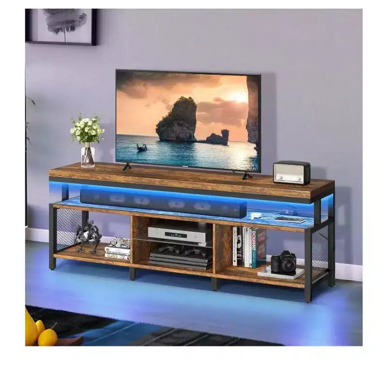 LED TV Stand With Power Outlets & Storage Shelves for 70/65/60 inch TVs, TV Entertainment Center Media Console For Living Room