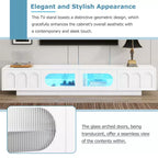 On-Trend TV Stand with Fluted Tempered Glass Doors for TVs Up to 95'', Functional Media Console with Arched Cabinet Doors