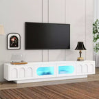 On-Trend TV Stand with Fluted Tempered Glass Doors for TVs Up to 95'', Functional Media Console with Arched Cabinet Doors