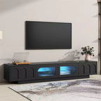 On-Trend TV Stand with Fluted Tempered Glass Doors for TVs Up to 95'', Functional Media Console with Arched Cabinet Doors