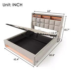Queen Bed with Hydraulic Storage, LED, USB, Upholstered Headboard, No Box Spring, Easy Assembly