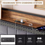 Platform Bed Frame with Storage Headboard, USB Charging Station, LED Lighting and Under-Bed Storage, No Box Spring Required, Heavy-Duty Support