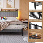 Platform Bed Frame with Storage Headboard, USB Charging Station, LED Lighting and Under-Bed Storage, No Box Spring Required, Heavy-Duty Support