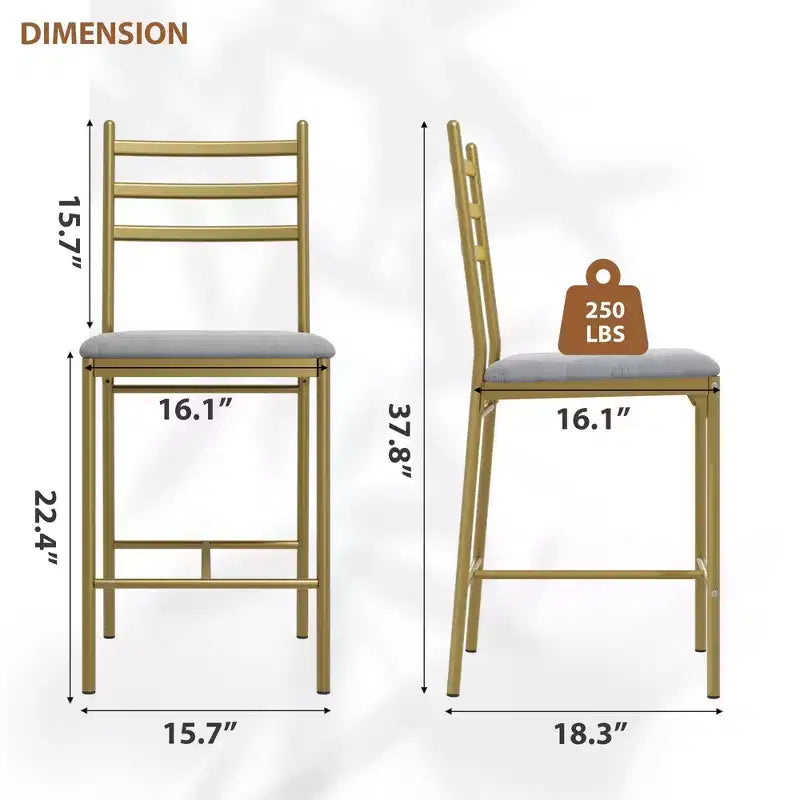 Bar Stools Set of 2, Counter Height Bar Stools Metal Dining Chairs with Straight-line Back Back and Thick Cushion PU Leather Dining Room Chairs