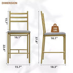 Bar Stools Set of 2, Counter Height Bar Stools Metal Dining Chairs with Straight-line Back Back and Thick Cushion PU Leather Dining Room Chairs