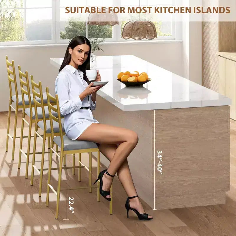 Bar Stools Set of 2, Counter Height Bar Stools Metal Dining Chairs with Straight-line Back Back and Thick Cushion PU Leather Dining Room Chairs
