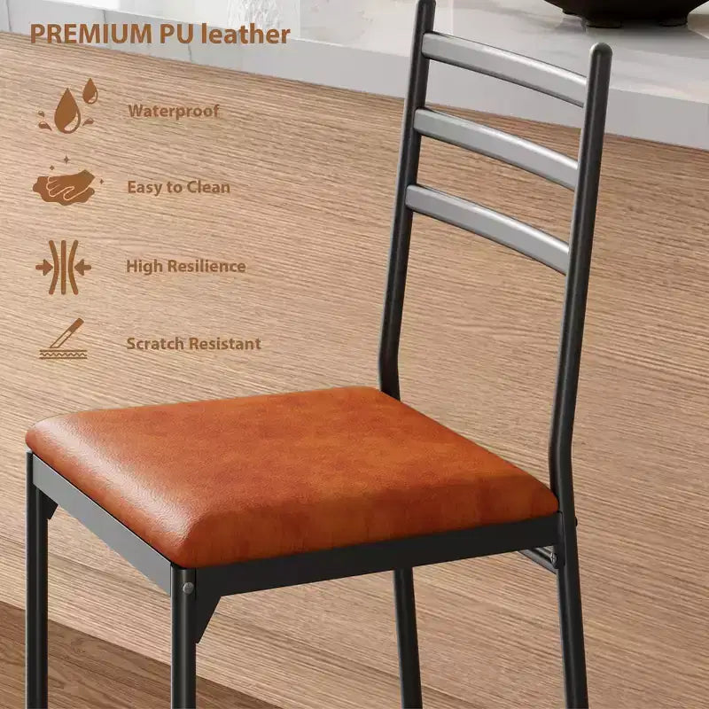 Bar Stools Set of 2, Counter Height Bar Stools Metal Dining Chairs with Straight-line Back Back and Thick Cushion PU Leather Dining Room Chairs