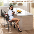Bar Stools Set of 2, Counter Height Bar Stools Metal Dining Chairs with Straight-line Back Back and Thick Cushion PU Leather Dining Room Chairs