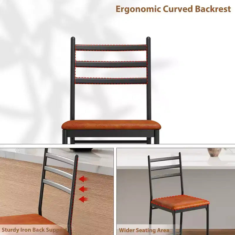 Bar Stools Set of 2, Counter Height Bar Stools Metal Dining Chairs with Straight-line Back Back and Thick Cushion PU Leather Dining Room Chairs