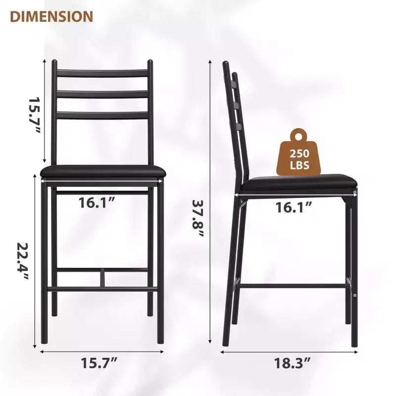 Bar Stools Set of 2, Counter Height Bar Stools Metal Dining Chairs with Straight-line Back Back and Thick Cushion PU Leather Dining Room Chairs