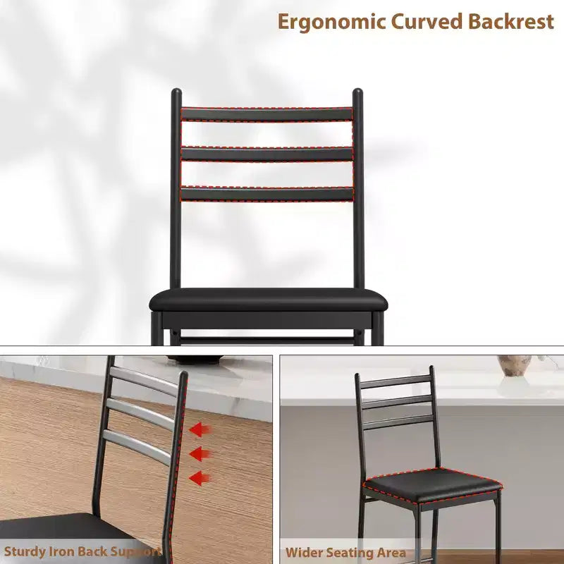 Bar Stools Set of 2, Counter Height Bar Stools Metal Dining Chairs with Straight-line Back Back and Thick Cushion PU Leather Dining Room Chairs