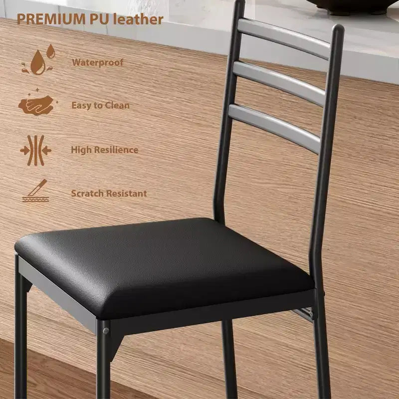 Bar Stools Set of 2, Counter Height Bar Stools Metal Dining Chairs with Straight-line Back Back and Thick Cushion PU Leather Dining Room Chairs