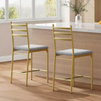 Bar Stools Set of 2, Counter Height Bar Stools Metal Dining Chairs with Straight-line Back Back and Thick Cushion PU Leather Dining Room Chairs